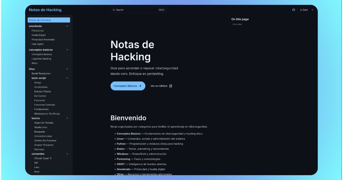 Notas de Hacking - Vista previa del proyecto